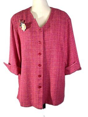 Vintage French Flair by Janine Dray Silk Tweed Jacket Pink Metallic Size 1X